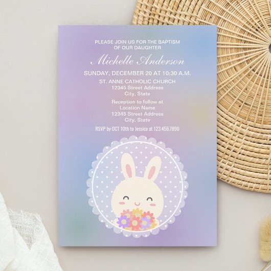 Niedliche Bunny & Blume Baby Christening Taufe Einladung