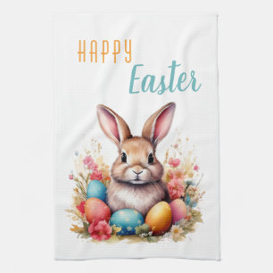 Niedliche Bunny Bunny Colorful Eggs Blume Frohe Os Geschirrtuch