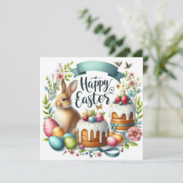 Niedliche Bunny Cake Eggs Illustration Ostern Feiertagskarte