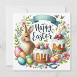 Niedliche Bunny Cake Eggs Illustration Ostern Feiertagskarte