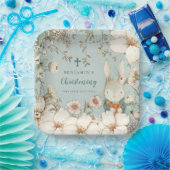 Niedliche Bunny Christening Taufen Name Powder Blu Pappteller (Party)