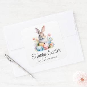 Niedliche Bunny Colorful Happy Oaster Quadratischer Aufkleber
