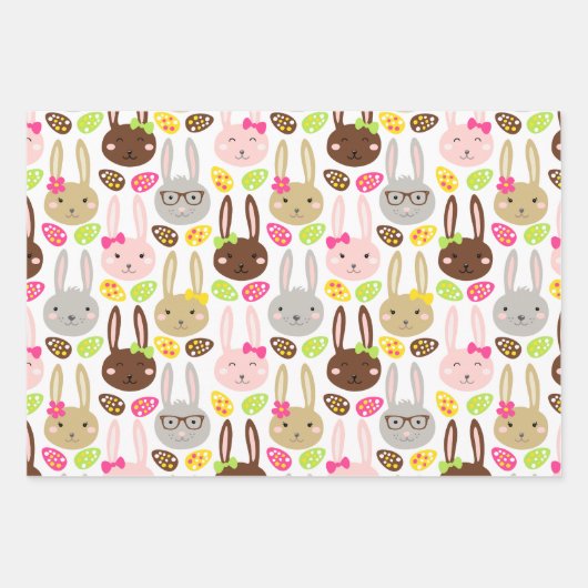 Niedliche Bunny Eggs Muster Frohes Ostern Geschenkpapier Set (Vorderseite 2)