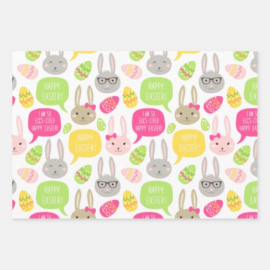 Niedliche Bunny Eggs Muster Frohes Ostern Geschenkpapier Set (Vorderseite)