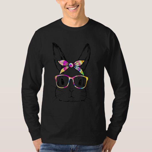 Niedliche Bunny Face Gefärbte Krawatte Brillen Ost T-Shirt (Vorderseite)