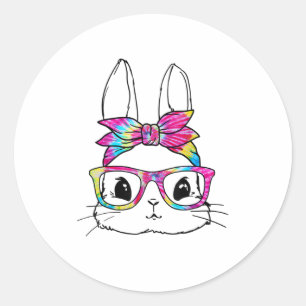 Niedliche Bunny Face Gefärbte Krawatte Ostertafel Runder Aufkleber