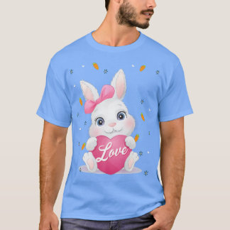Niedliche Bunny Face Gefärbte Krawatte Rotes Herz T-Shirt