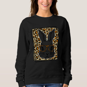 Niedliche Bunny Face Happy Ostertag Leopard Brille Sweatshirt