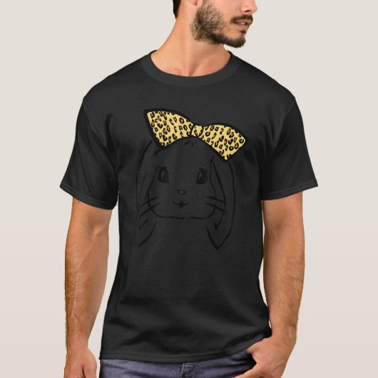 Niedliche Bunny Face Leopard Bow Krawatte Osterfes T-Shirt (Vorderseite)