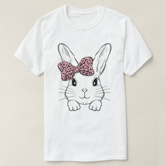 Niedliche Bunny Face Leopard Bow Krawatte Osterfes T-Shirt (Design vorne)