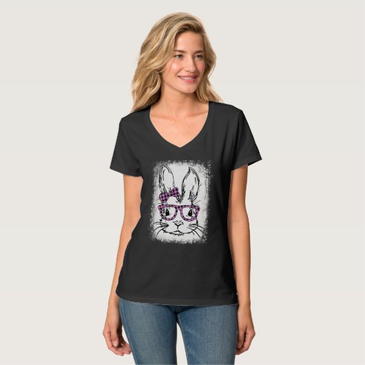 Niedliche Bunny Face Leopard Druckgläser Osterkum T-Shirt (Vorderseite Vollansicht)