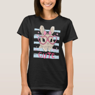 Niedliche Bunny Face Pink Herz Blume Brille Ostern T-Shirt