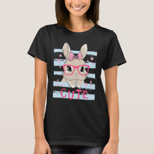 Niedliche Bunny Face Pink Herz Blume Brille Ostern T-Shirt