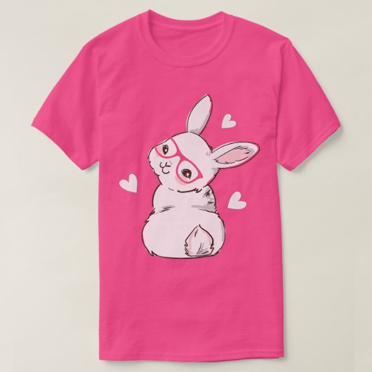 Niedliche Bunny Face Pink Herz Blume Brille Ostern T-Shirt (Design vorne)