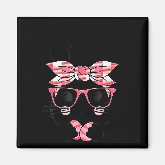 Niedliche Bunny Face Rosa Karierte Muster Gles Hap Magnet (Vorne)