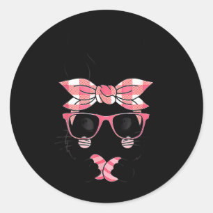 Niedliche Bunny Face Rosa Karierte Muster Gles Hap Runder Aufkleber
