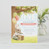 Niedliche Bunny First Birthday Einladung (Stehend Vorderseite)