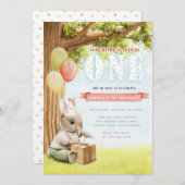 Niedliche Bunny First Birthday Einladung (Vorne/Hinten)