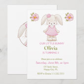 Niedliche Bunny Girl Geburtstagsparty Rosa Einladu Einladung (Vorne/Hinten)