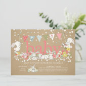 Niedliche Bunny Girls Baby Dusche Einladung (Stehend Vorderseite)
