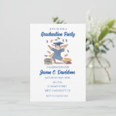 Niedliche Bunny Graduation Party Einladungen Blau (Stehend Vorderseite)