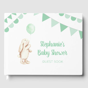 Niedliche Bunny & Green Balloon Wasserfarbe Babydu Gästebuch