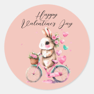 Niedliche Bunny Hearts Pink Hearts Happy Valentine Runder Aufkleber