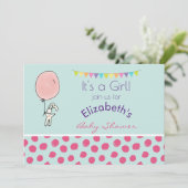 Niedliche Bunny Holding a Balloon Baby Shower Einl Einladung (Stehend Vorderseite)