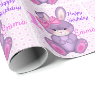 Niedliche Bunny Little Girls Pink & Lavender Name  Geschenkpapier