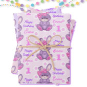 Niedliche Bunny Little Girls Pink & Lavender Name  Geschenkpapier Set