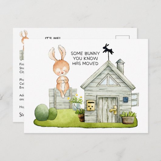 Niedliche Bunny New Zuhause Moving Announcement Ca Ankündigungspostkarte (Vorne/Hinten)