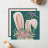 Niedliche Bunny Ohren Blumenplatz Custom Mitteilungskarte (Vorderseite/Rückseite Beispiel)