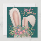 Niedliche Bunny Ohren Blumenplatz Custom Mitteilungskarte (Vorderseite)