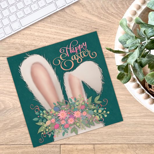 Niedliche Bunny Ohren Blumenplatz Custom Mitteilungskarte
