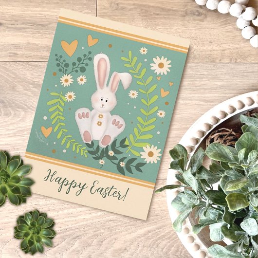 Niedliche Bunny Pastel Floral Happy Osterfeier Karte