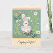 Niedliche Bunny Pastel Floral Happy Osterfeier Karte (Vorderseite)