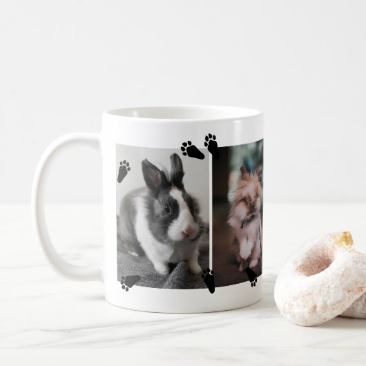 Niedliche Bunny Paw druckt Vier Hasen-Kaninchen-Fo Kaffeetasse (Mit Donut)