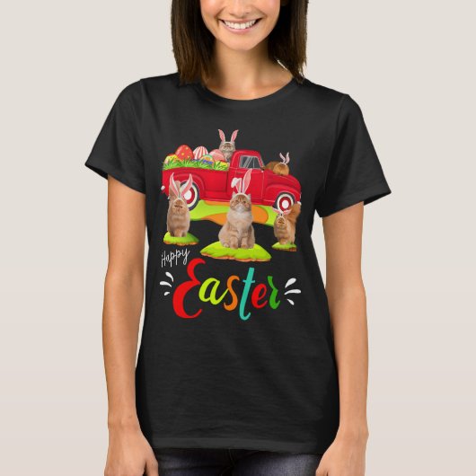 Niedliche Bunny Persian Cats Riding Red Truck Happ T-Shirt (Vorderseite)