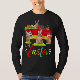 Niedliche Bunny Persian Cats Riding Red Truck Happ T-Shirt