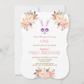 Niedliche Bunny Pink Blush Blume Girl 1. Geburtsta Einladung (Vorderseite)