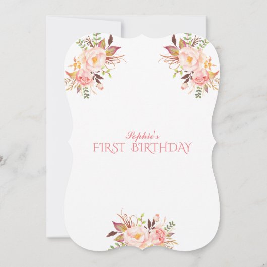 Niedliche Bunny Pink Blush Blume Girl 1. Geburtsta Einladung (Rückseite)