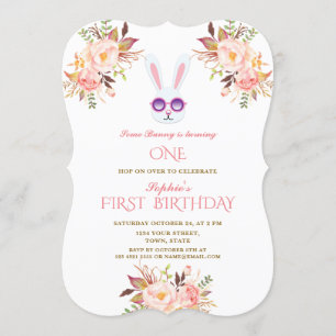 Niedliche Bunny Pink Blush Blume Girl 1. Geburtsta Einladung