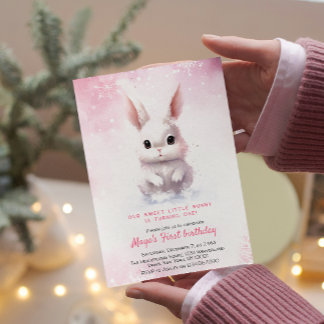 Niedliche Bunny Pink Winter Geburtstagsparty Einladung