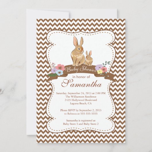 Niedliche Bunny Rabbit Baby Shower Einladungen (Vorderseite)