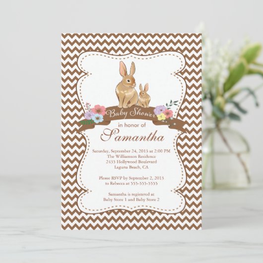 Niedliche Bunny Rabbit Baby Shower Einladungen (Stehend Vorderseite)