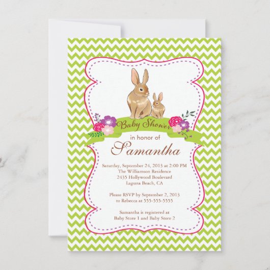 Niedliche Bunny Rabbit Baby Shower Einladungen (Vorderseite)