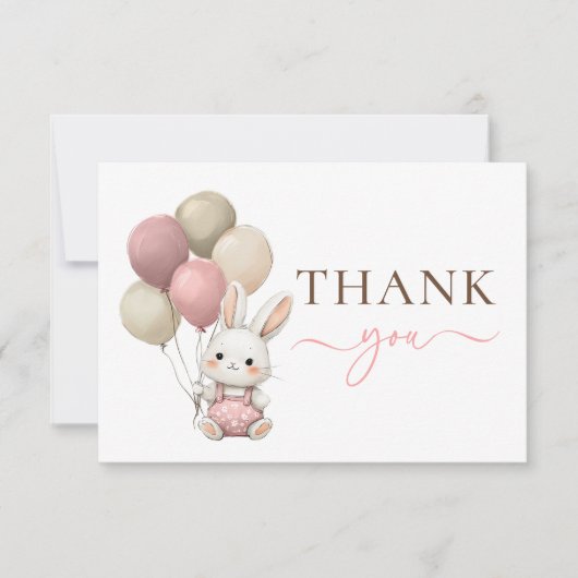 Niedliche Bunny Rabbit Balloons | Pink Girl Baby D Dankeskarte (Vorderseite)