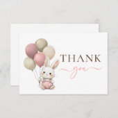 Niedliche Bunny Rabbit Balloons | Pink Girl Baby D Dankeskarte (Vorne/Hinten)