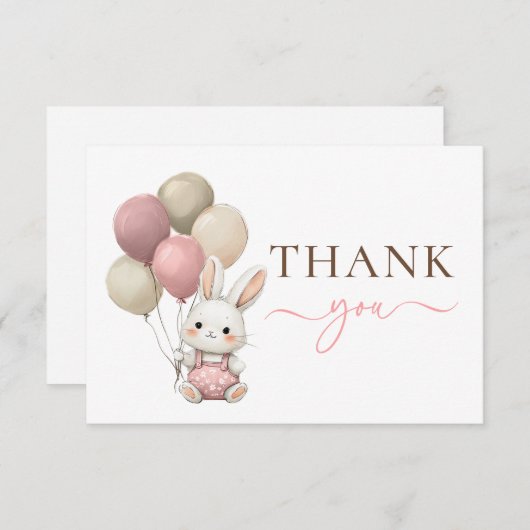 Niedliche Bunny Rabbit Balloons | Pink Girl Baby D Dankeskarte (Vorne/Hinten)