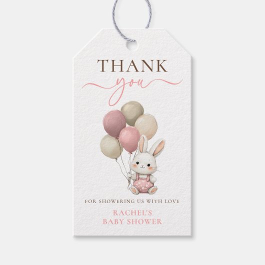 Niedliche Bunny Rabbit Balloons | Pink Girl Baby D Geschenkanhänger (Vorderseite)